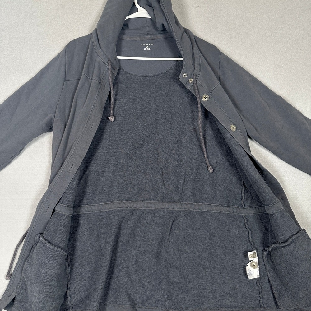 Lands End Jacket Womens Medium 10-12 Utility Grey Button-Down Hooded Drawstring - Picture 3 of 7